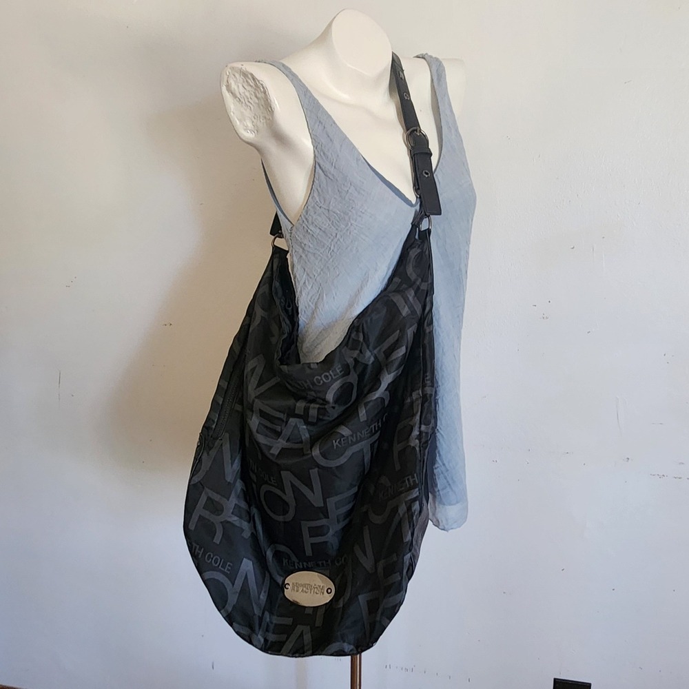 Kenneth Cole Reaction Nylon Slouchy Hobo Bag Black Monogrammed Oversized Casual